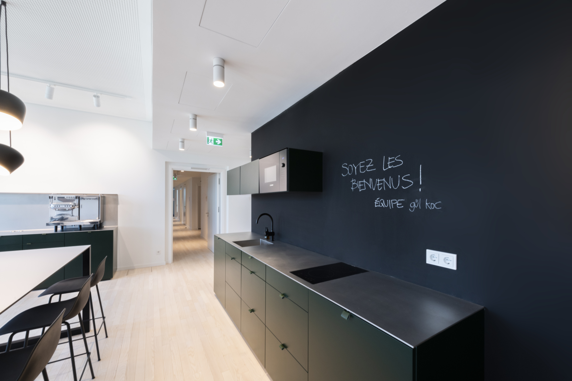 Various interior fittings created for the showroom and office spaces at the Lacoste headquarter designed by formlos.com